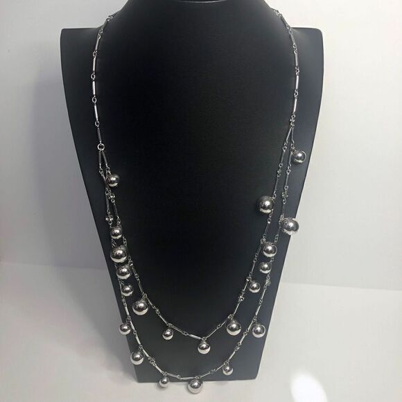 298 Kate Spade New York Silver Tone Necklace Dangle Ball Crystal layer 26”-28” - Picture 2 of 3